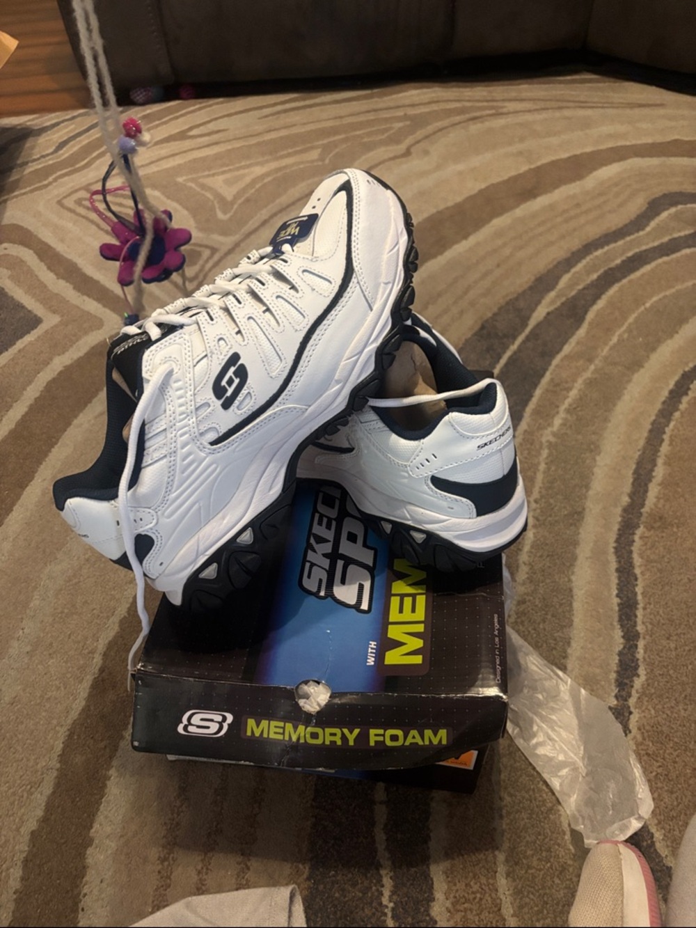 Men’s Skechers White and Navy Sporty Memory Foam Trainers